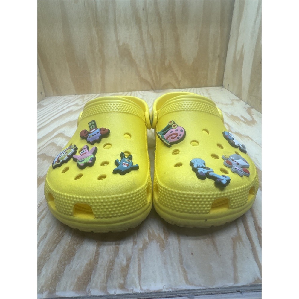 Crocs Yellow Clogs Women's 5 SpongeBob Jibbitz‎ Pins Slip-On Comfort Shoes - Picture 2 of 11